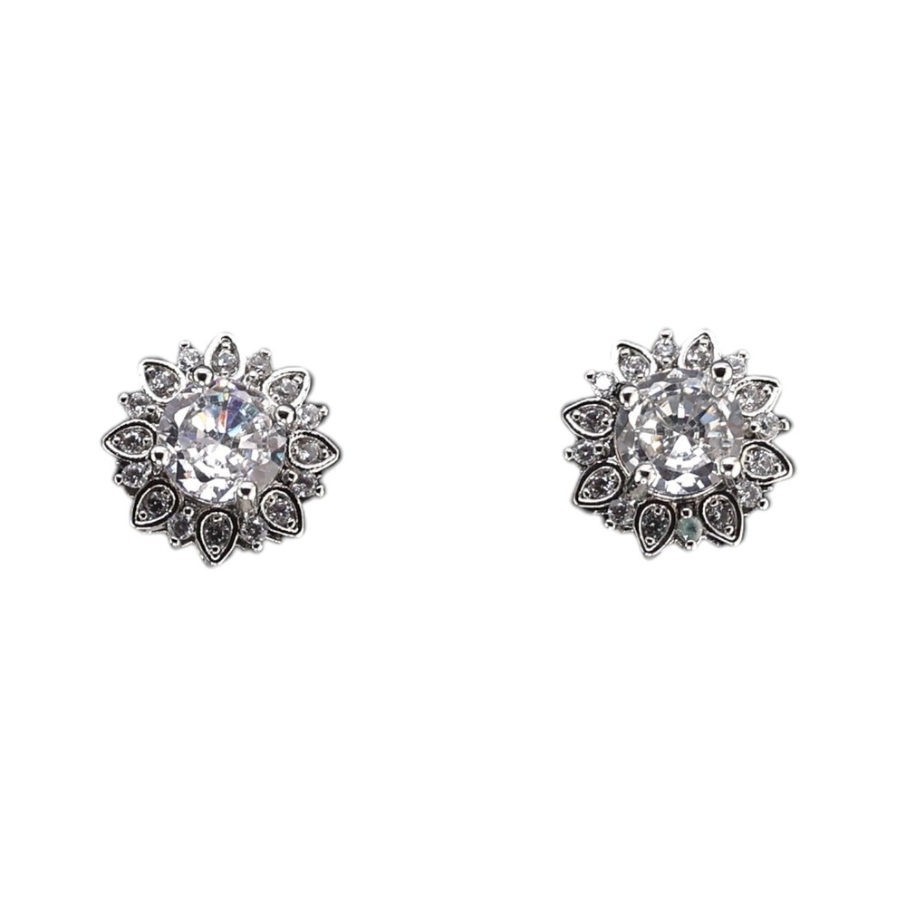 Swarovski Elements Sunburst Flower Halo Crystal Stud Earrings Silver Tone New